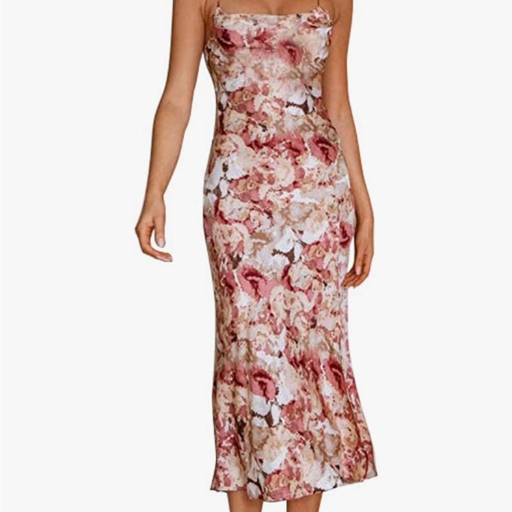 Spaghetti Strap Satin cowl neck midi dress